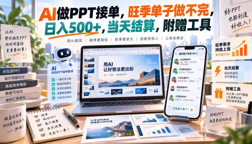 AI做PPT接单，旺季单子做不完，日入500+，当天结算，附赠工具【揭秘】-海淘下载站
