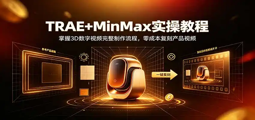 TRAE+MinMax实操教程：3D数字视频完整制作流程，零成本复刻产品视频-海淘下载站