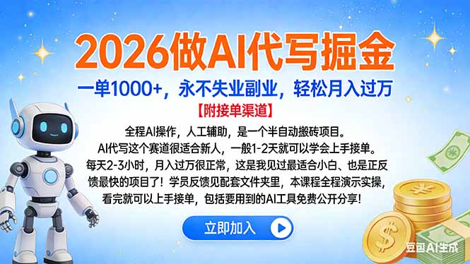 2026做AI代写掘金，一单1000+，永不失业副业，轻松月入过万-海淘下载站