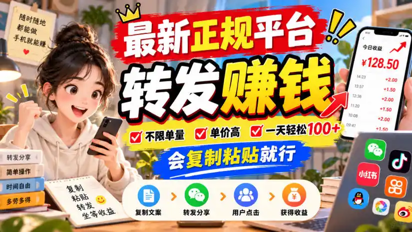 最新正规平台,转发賺钱,不限单量,单价高,一天轻松100+,会复制粘贴就行【揭秘】-海淘下载站