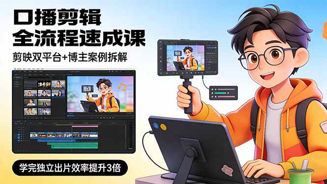 口播剪辑全流程速成课,剪映双平台+博主案例拆解,学完独立出片效率提升3倍-海淘下载站