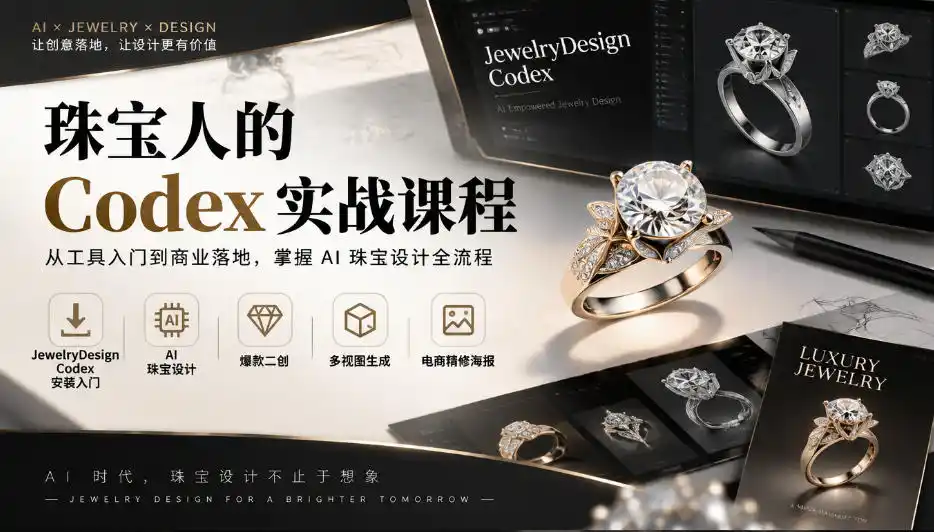 珠宝人的Codex实战课程｜JewelryDesign Codex安装入门、AI珠宝设计、爆款二创、多视图生成、电商精修海报全链路教学-海淘下载站