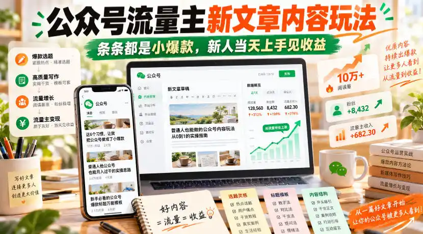 公众号流量主新文章内容玩法，条条都是小爆款，新人当天上手见收益-海淘下载站