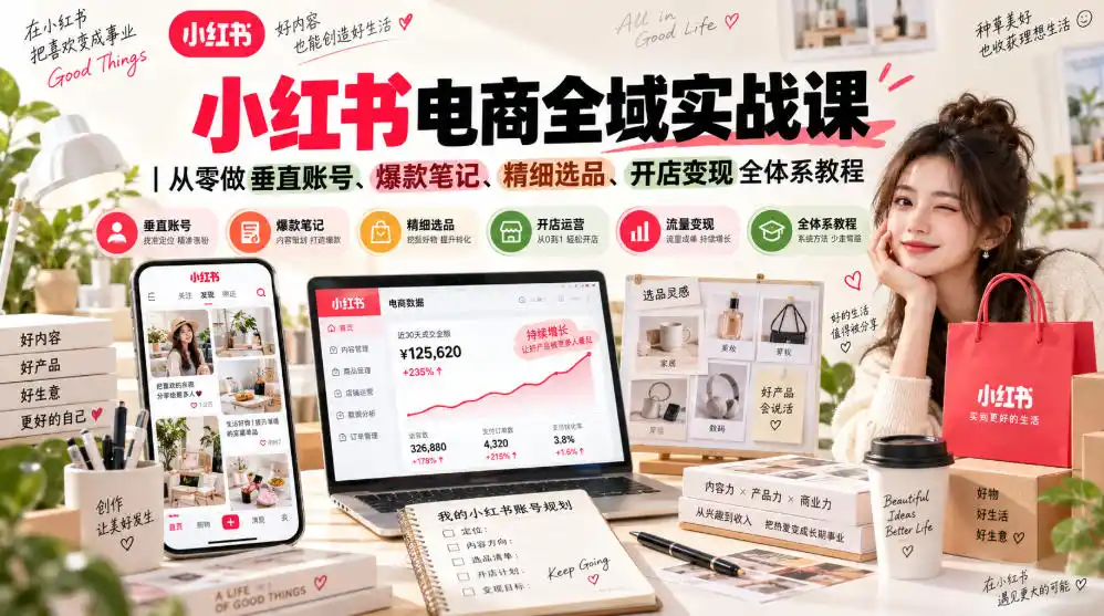 小红书电商全域实战课|从零做垂直账号、爆款笔记、精细选品、开店变现全体系教程-海淘下载站