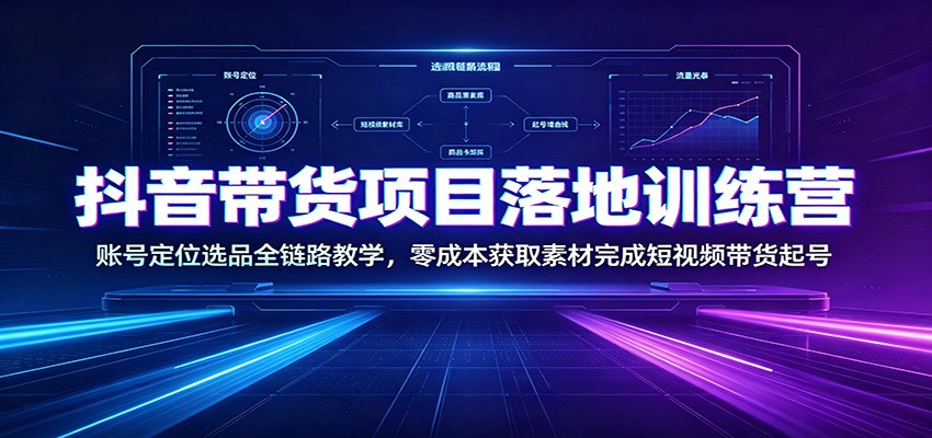 抖音带货项目落地训练营：账号定位选品全链路教学，零成本获取素材完成短视频带货起号-海淘下载站