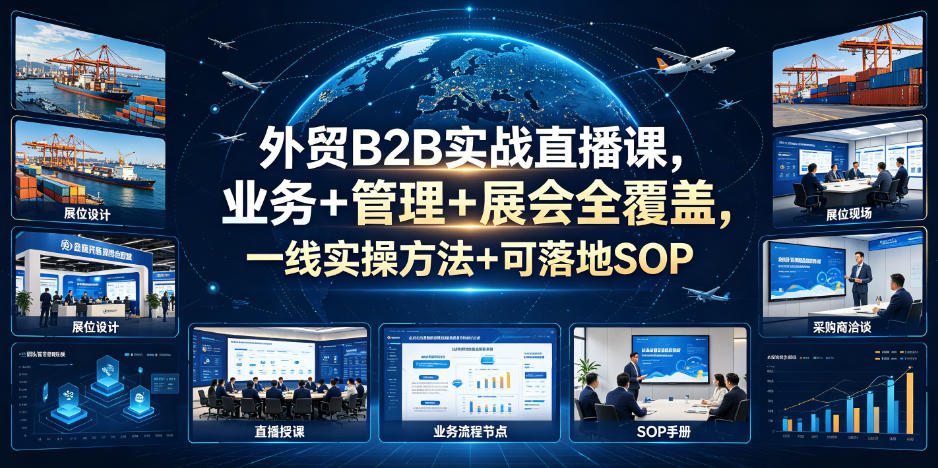 外贸B2B实战直播课，业务+管理+展会全覆盖，一线实操方法+可落地SOP-海淘下载站