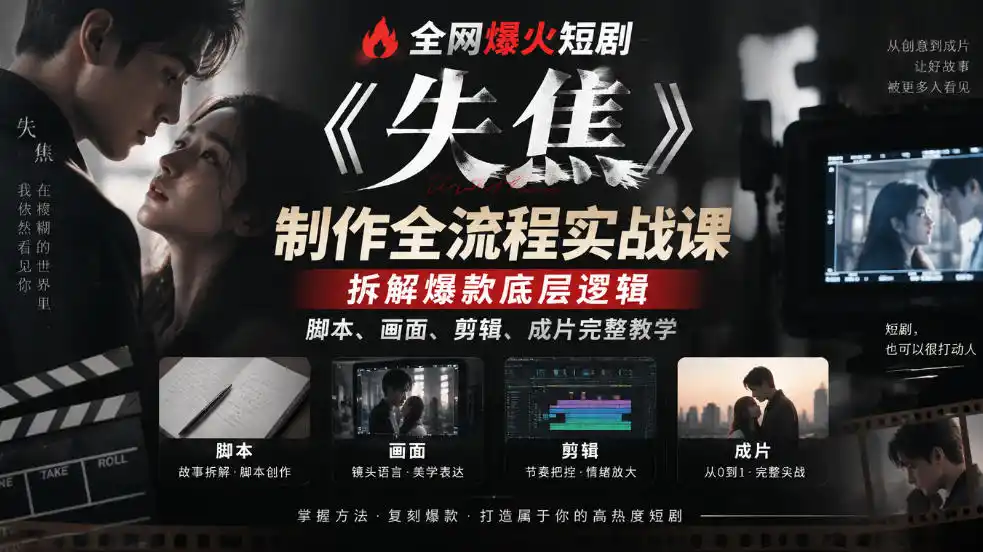 全网爆火短剧《失焦》制作全流程实战课｜拆解爆款底层逻辑，脚本、画面、剪辑、成片完整教学-海淘下载站