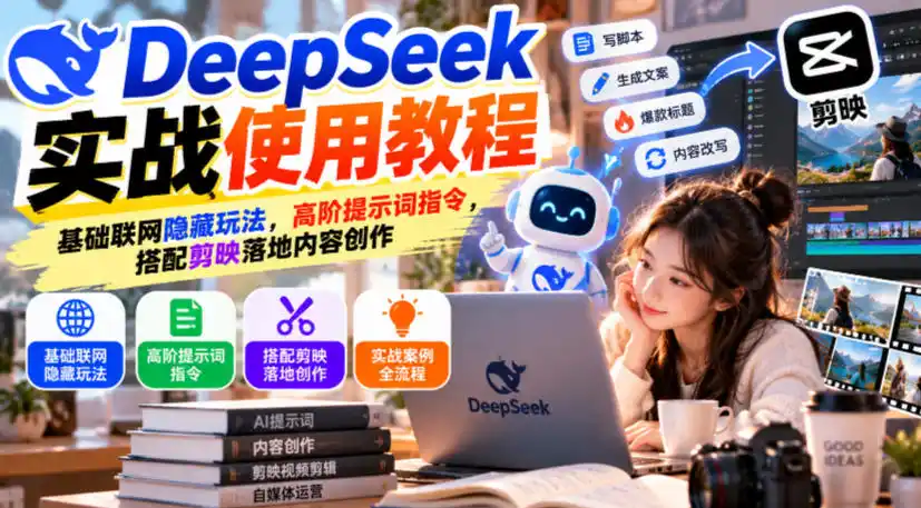 DeepSeek实战使用教程|基础联网隐藏玩法,高阶提示词指令,搭配剪映落地内容创作-海淘下载站
