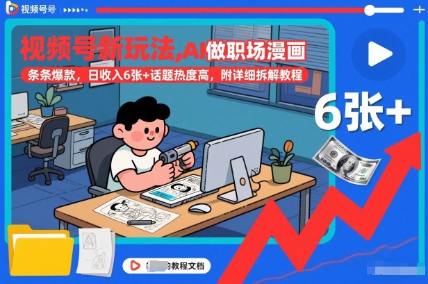 视频号新玩法，AI做职场漫画，条条爆款，日收入6张+话题热度高，附详细拆解教程-海淘下载站