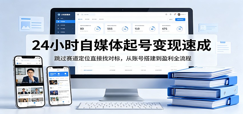 24小时自媒体起号变现速成，跳过赛道定位直接找对标，从账号搭建到盈利全流程-海淘下载站