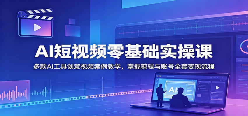 AI短视频零基础实操课:多款AI工具创意视频案例教学,掌握剪辑与账号全套变现流程-海淘下载站