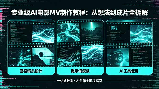 专业级AI电影MV制作教程，从想法到成片全拆解，宫格镜头+提示词模板+AI工具一站式教学-海淘下载站
