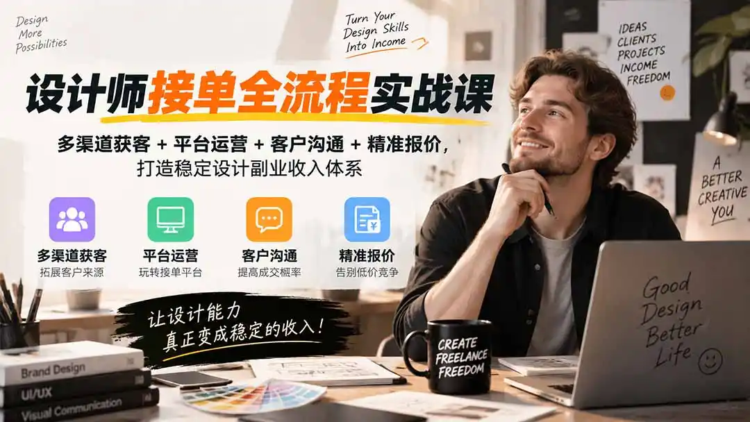 设计师接单全流程实战课-无水印｜多渠道获客+平台运营+客户沟通+精准报价，打造稳定设计副业收入体系-海淘下载站