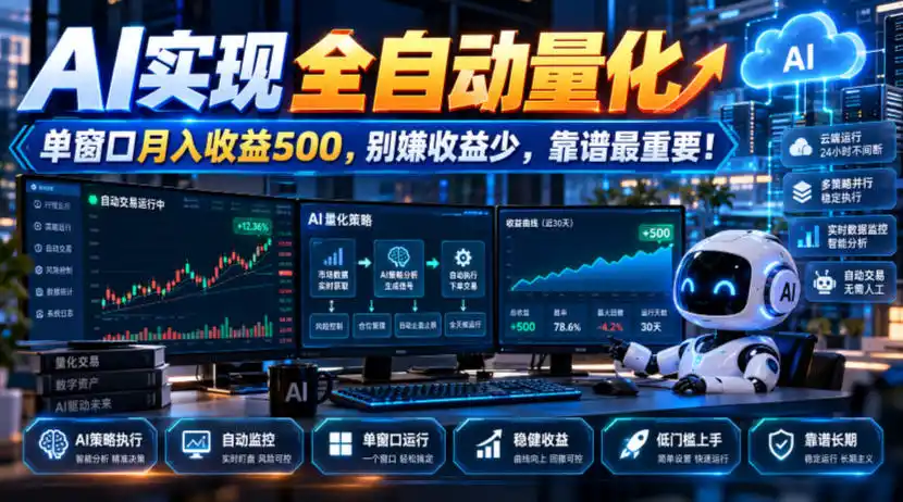 AI实现全自动量化,单窗口月入收益500,别嫌收益少,靠谱最重要!【揭秘】-海淘下载站