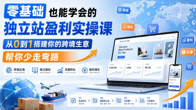零基础也能学会的独立站盈利实操课,从0到1搭建你的跨境生意,帮你少走弯路-海淘下载站