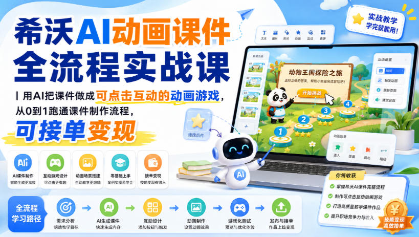 希沃AI动画课件全流程实战课|用AI把课件做成可点击互动的动画游戏,从0到1跑通课件制作流程,可接单变现-海淘下载站