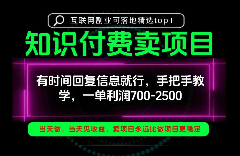 一单利润700-2.5k，有时间回信息就行，手把手带你做知识付费卖项目！一天稳定2-3单！【揭秘】-海淘下载站