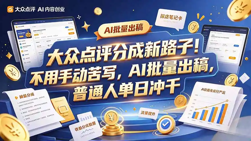大众点评副业新玩法,工具提效解放双手,批量做笔记,单日可破千-海淘下载站