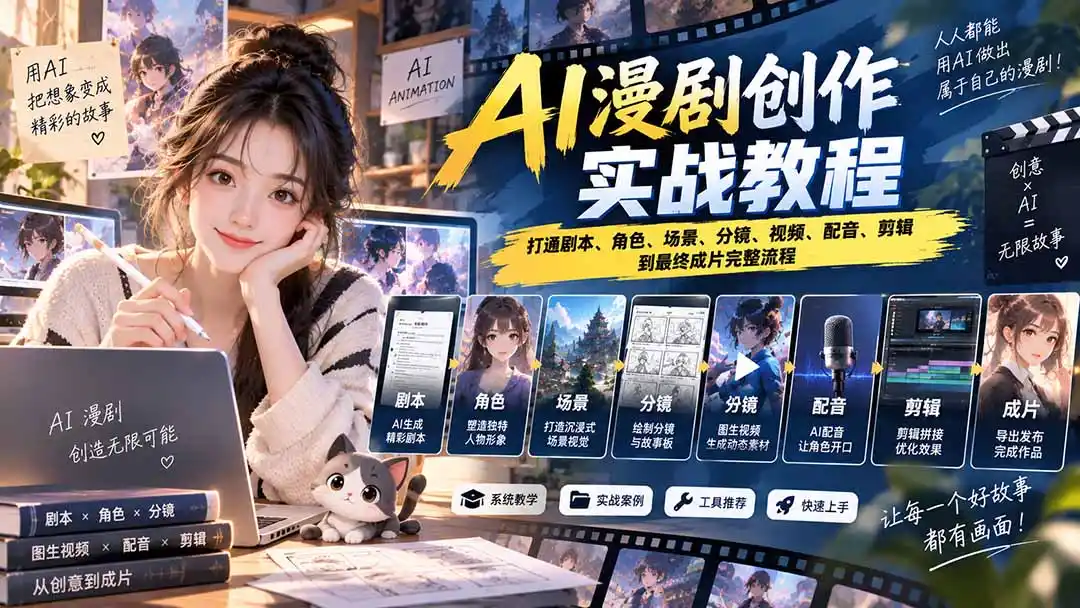 2026 AI漫剧创作实战教程：打通剧本、角色、场景、分镜、视频、配音、剪辑到最终成片完整流程-海淘下载站
