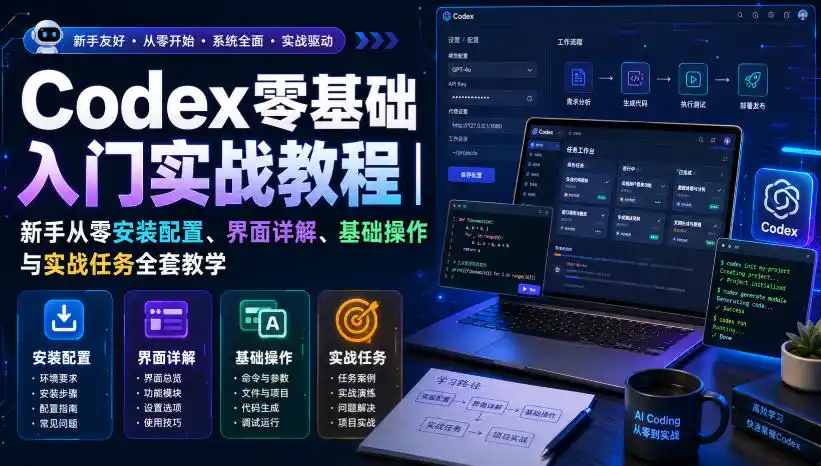 Codex零基础入门实战教程|新手从零安装配置、界面详解、基础操作与实战任务全套教学