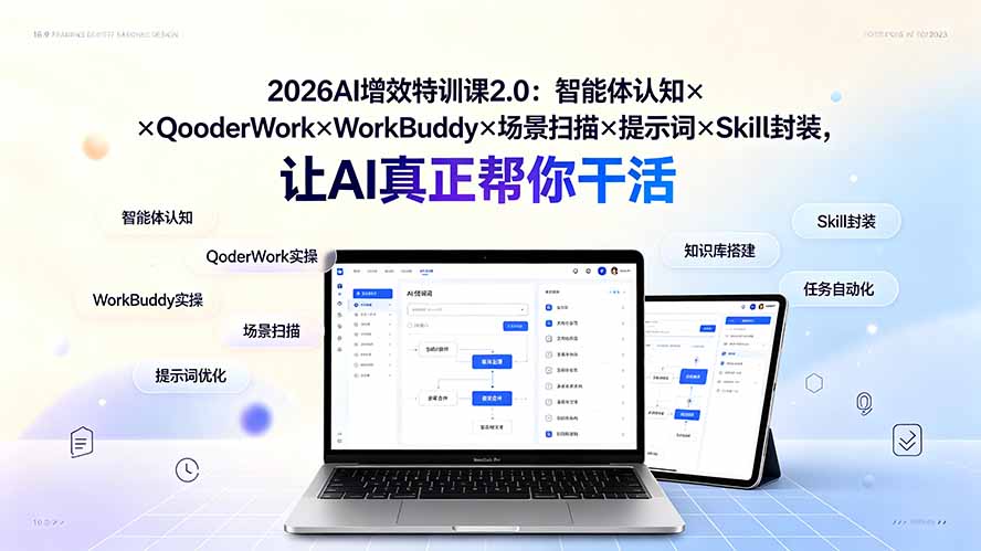 2026AI增效特训课2.0：智能体认知×QoderWork×WorkBuddy×场景扫描×提示词×Skill封装，让AI真正帮你干活-海淘下载站