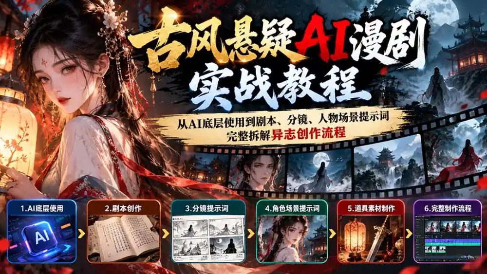 古风悬疑AI漫剧实战教程：从AI底层使用到剧本、分镜、人物场景提示词，完整拆解异志创作流程-海淘下载站