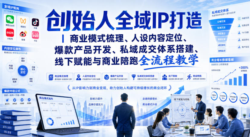 创始人全域IP打造｜商业模式梳理、人设内容定位、爆款产品开发、私域成交体系搭建、线下赋能与商业陪跑全流程教学-海淘下载站