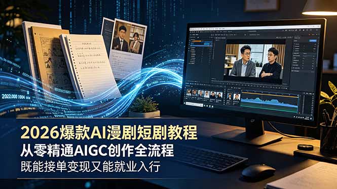2026 爆款 AI 漫剧短剧教程 从零精通 AIGC 创作全流程 既能接单变现又能就业入行-海淘下载站