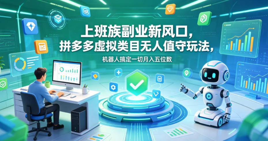 上班族副业新风口，拼多多虚拟类目无人值守玩法，机器人搞定一切月入五位数【揭秘】-海淘下载站