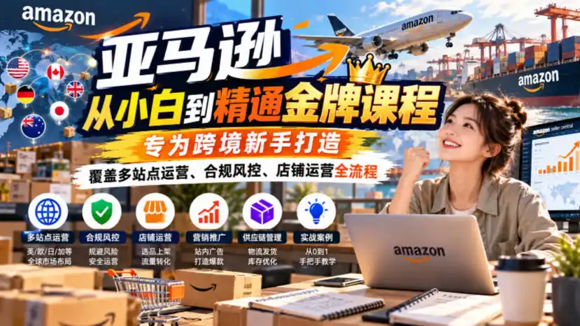 亚马逊从小白到精通金牌课程,专为跨境新手打造,覆盖多站点运营、合规风控、店铺运营全流程-海淘下载站