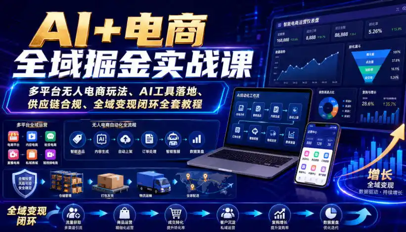 AI+电商全域掘金实战课|多平台无人电商玩法、AI工具落地、供应链合规、全域变现闭环全套教程-海淘下载站