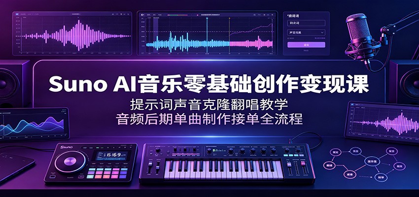 Suno AI音乐零基础创作变现课:提示词声音克隆翻唱教学,音频后期单曲制作接单全流程-海淘下载站