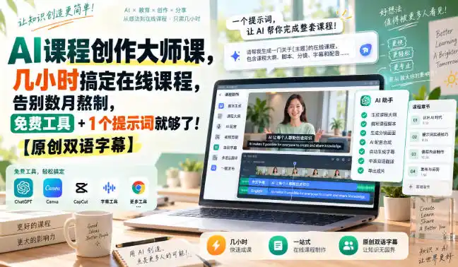 AI课程创作大师课,几小时搞定在线课程,告别数月熬制,免费工具+1个提示词就够了!【原创双语字幕】-海淘下载站