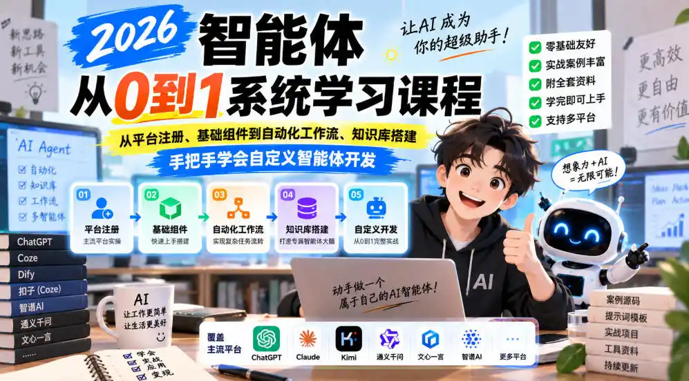 2026智能体从0到1系统学习课程，从平台注册、基础组件到自动化工作流、知识库搭建，手把手学会自定义智能体开发-海淘下载站