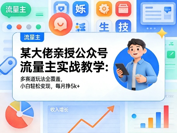 某大佬亲授公众号流量主实战教学：多赛道玩法全覆盖，小白轻松变现，每月多挣5k+-海淘下载站