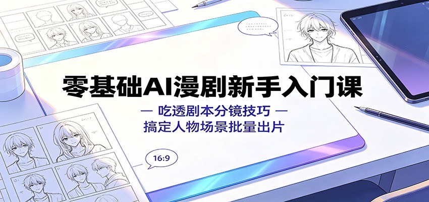 零基础AI漫剧新手入门课：吃透剧本分镜技巧，搞定人物场景批量出片-海淘下载站