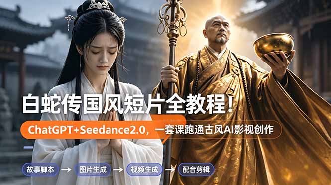 白蛇传-国风短片全教程！ChatGPT+Seedance2.0，一套课跑通古风AI影视创作-海淘下载站