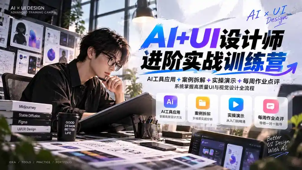 【无水印】AI+UI设计师进阶训练营-第4期：AI工具应用+案例拆解+实操演示+作业点评，掌握高质量UI与视觉设计全流程-海淘下载站