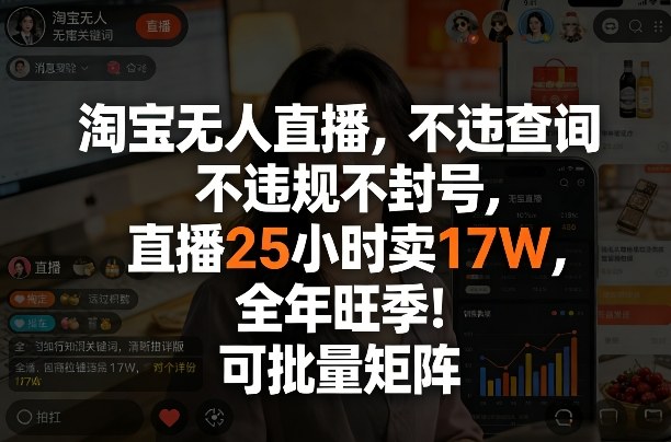 淘宝无人直播，不违规不封号，直播25小时卖17W，全年旺季！可批量矩阵【揭秘】-海淘下载站