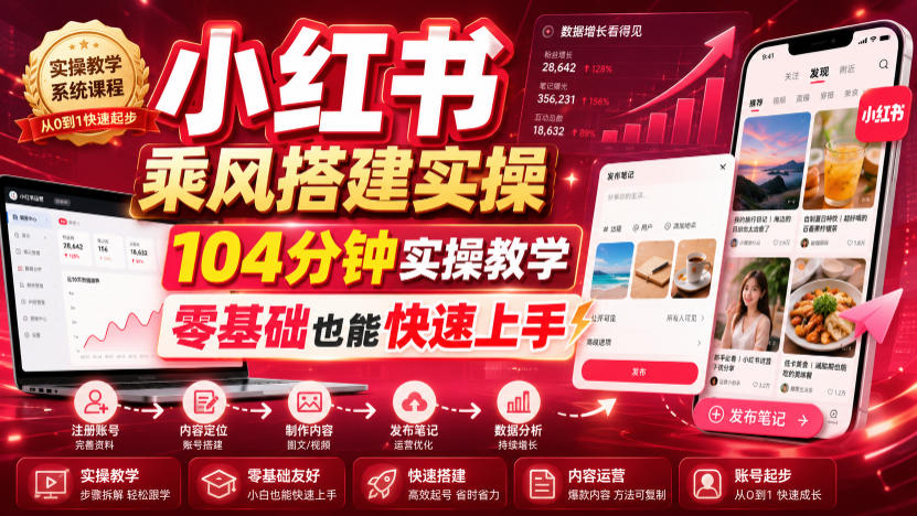 小红书乘风搭建实操，104分钟实操教学，零基础也能快速上手-海淘下载站
