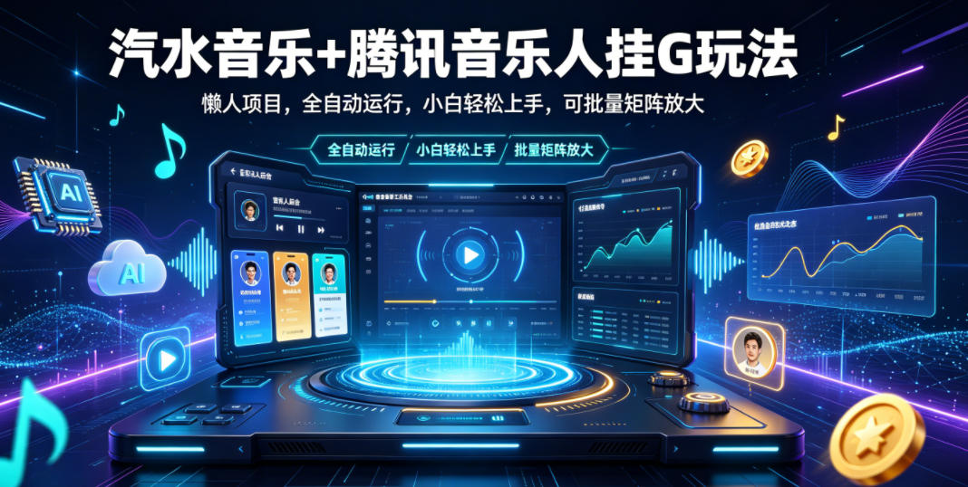 汽水音乐+腾讯音乐人挂G玩法,懒人项目,全自动运行,小白轻松上手,可批量矩阵放大【揭秘】-海淘下载站