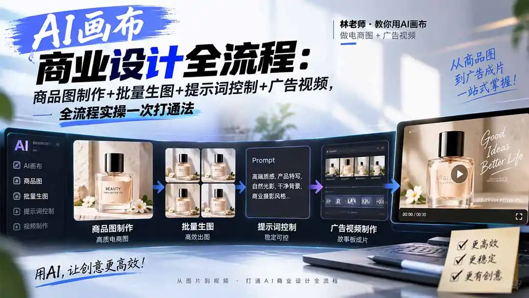 AI画布商业设计全流程：商品图制作+批量生图+提示词控制+广告视频，全流程实操一次打通法-海淘下载站