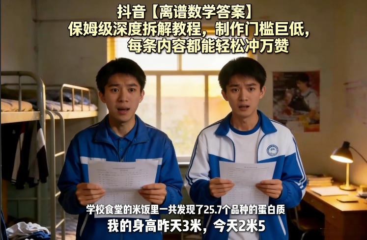 抖音【离谱数学答案】保姆级深度拆解教程，制作门槛巨低，每条内容都能轻松冲万赞，附详细步骤-海淘下载站