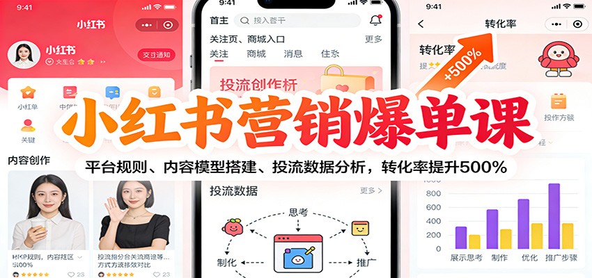 小红书营销爆单课：平台规则、内容模型搭建、投流数据分析，转化率提升500%-海淘下载站