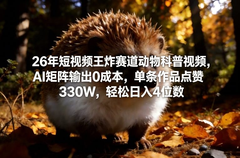 26年短视频王炸赛道动物科普视频，AI矩阵输出0成本，单条作品点赞330W，轻松日入4位数-海淘下载站