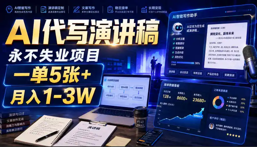 AI代写演讲稿,永不失业项目,一单5张+,月入1-3W【揭秘】-海淘下载站