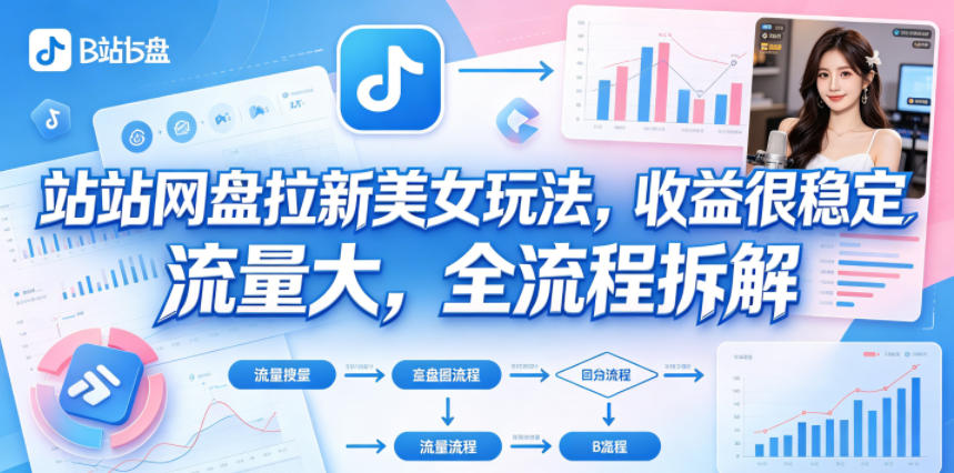 B站网盘拉新美女玩法，收益很稳定，流量大，全流程拆解-海淘下载站