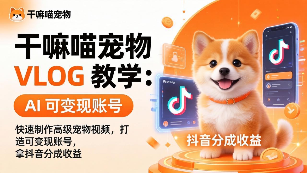 干嘛喵宠物 VLOG 教学：AI 快速制作高级宠物视频，打造可变现账号，拿抖音分成收益-海淘下载站