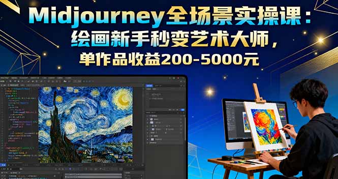 Midjourney全场景实操课：绘画新手秒变艺术大师，单作品收益200-5000元-海淘下载站