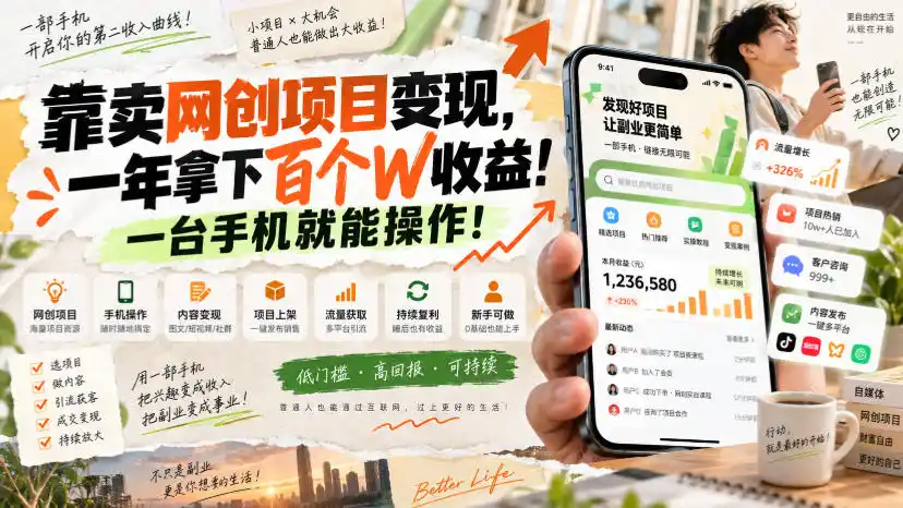 网创小程序虚拟资料变现,一年拿下百万收益,一部手机就可以做,0成本变现副业!-海淘下载站